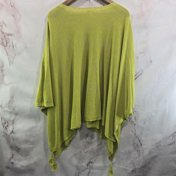 J Jill Sweater Womens One Size Neon Poncho Shawl Lightweight Chartreuse Tassel - Picture 5 of 10